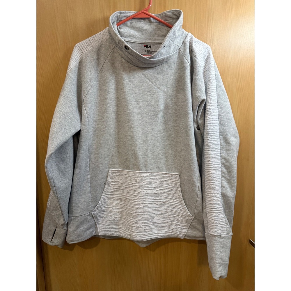 Fila Sport Womens Gray Funnel Neck Pullover Sweatshirt Textured Accents XL